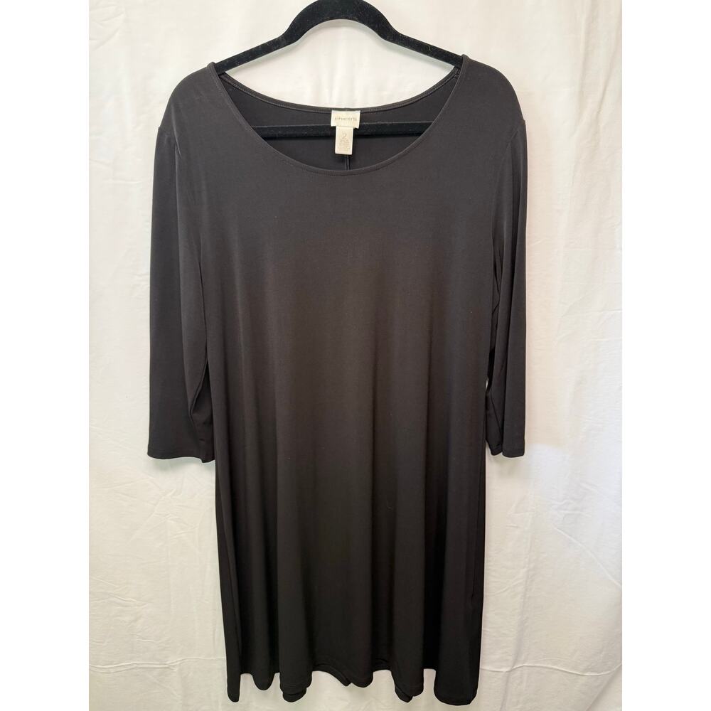Chico's Black 3/4 Sleeve Straight Tunic Dress, Size 2 (12/Large)